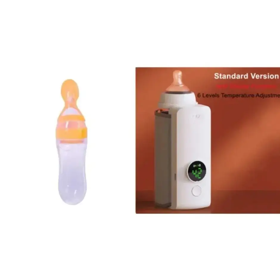 Orange and clear silicone baby bottle warmer with soft nipple portable constant temperature usb charging design