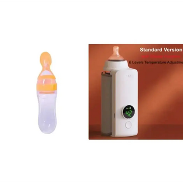 Orange and clear silicone baby bottle warmer with soft nipple portable constant temperature usb charging design