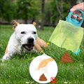 Blue handheld portable dog poop scooper with a poop bag dispenser for convenient dog waste cleanup