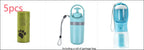 Light blue travel water bottle with pump top gray accent and wrist strap designed as a portable dog poop bag dispenser