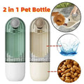 Two translucent pet water cups in green and beige with white base and silver cap for portable green dog walking use