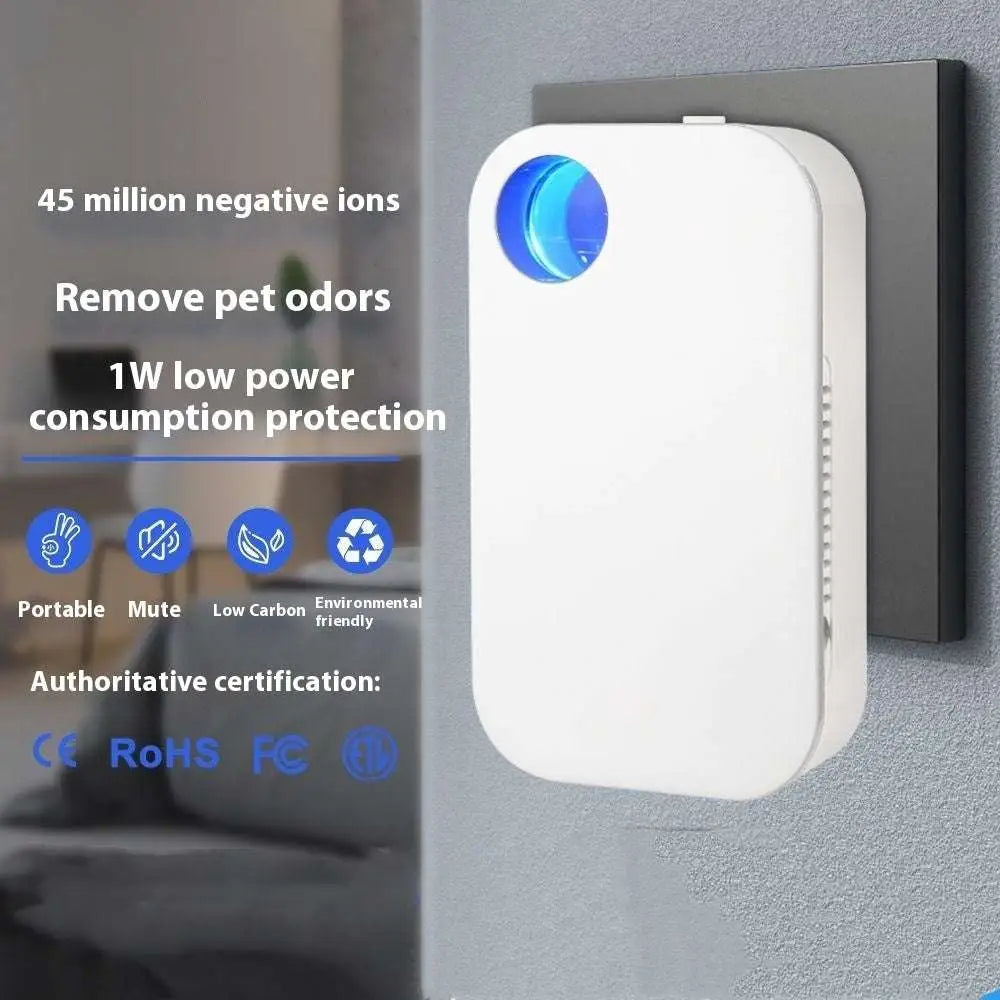 Portable household anion purifier with blue circular light for pet odor removal and low power consumption