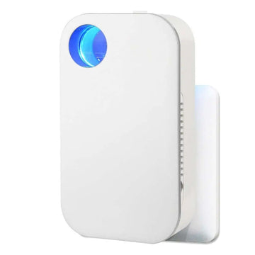White rectangular household anion purifier with blue circular light and vertical vents for odor removal wall mounting