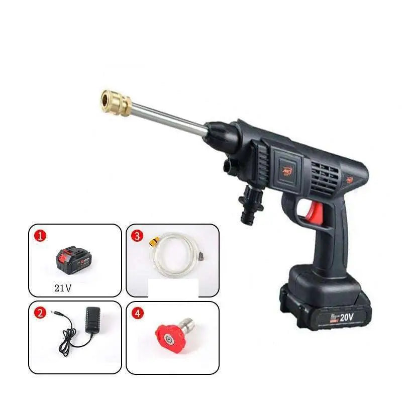 Black and red portable household lithium car washing machine with brass nozzle tip for efficient cleaning