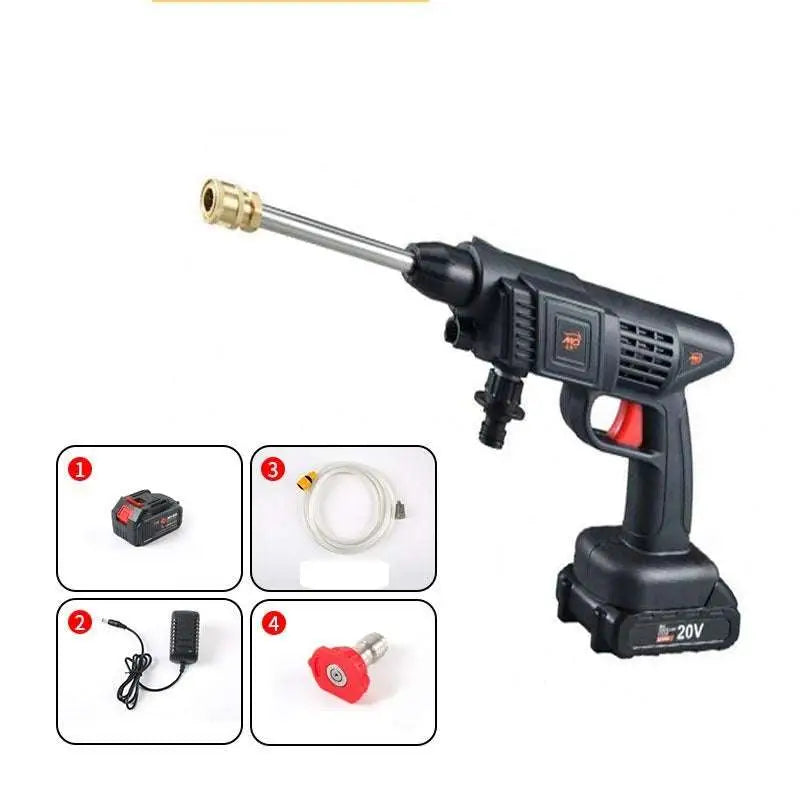 Black and red portable household lithium car washing machine with brass nozzle tip cordless pressure washer