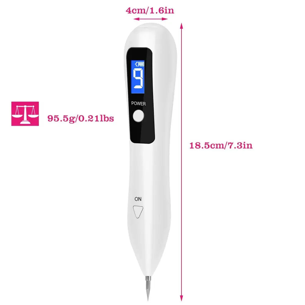 White electronic pen with digital display showing number 9 and battery level for portable lcd skin tag repair kit with usb charging