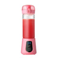 Pink portable mini electric juice cup blender with clear glass container and digital display for easy blending