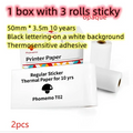 White portable mini label printer rolls with black lettering thermosensitive adhesive and 10-year durability
