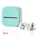 A compact mint green and white portable mini label printer with black lettering thermosensitive sticky paper rolls