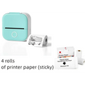 Mint green portable mini label printer with circular button printing black lettering thermosensitive bus design