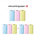 Nine rolls of pastel color sticky paper for portable mini label printer with black lettering thermosensitive use