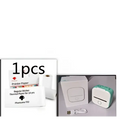 White portable mini label printer with mint green accents and matching power cord uses black lettering thermosensitive paper