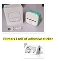 A mint green and white portable mini label printer with a circular button for black lettering thermosensitive sticky paper rolls