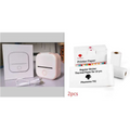 Pink portable mini label printer phomemo t02 with white usb cable and black lettering thermosensitive sticky paper rolls