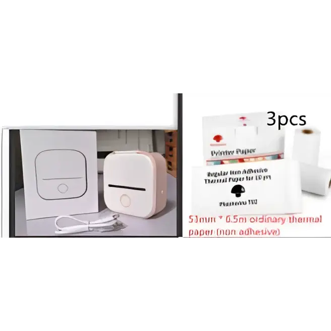 Three packs of white portable mini label printer paper rolls 53mm x 6.5in black lettering thermosensitive non-adhesive