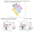 Rolls of colorful yellow pink and blue thermal printer paper with black lettering for portable mini label printer use