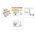 White portable mini label printer with black lettering thermosensitive adhesive sticker roll for easy portable use