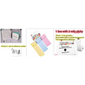 Set of three rolls of white portable mini label printer paper with black lettering thermosensitive adhesive