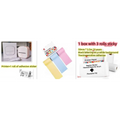 White portable mini label printer with rounded edges and single button for black lettering thermosensitive sticky paper rolls