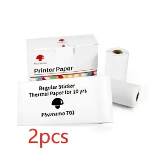 White portable mini label printer thermal paper rolls with black lettering thermosensitive material in phunemo t02 box