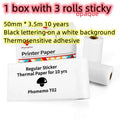White portable mini label thermal paper rolls with black lettering thermosensitive phomemo t02 for 10 years use