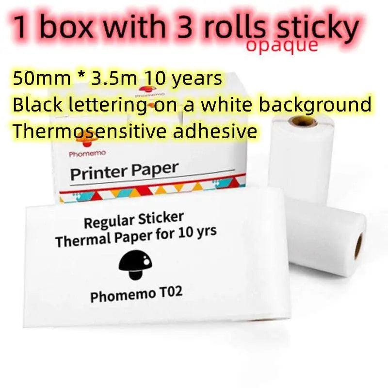 White portable mini label thermal paper rolls with black lettering thermosensitive phomemo t02 for 10 years use