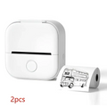 White portable mini label printer with black lettering thermosensitive printing and compact rounded design for sticky paper rolls
