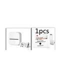 White portable mini label printer with roll of sticky black lettering thermosensitive paper for compact use