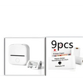 White portable mini label printer with black lettering thermosensitive sticky paper rolls for compact use