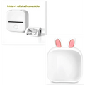 White portable mini label printer with bunny ears and pink inner details using black lettering thermosensitive paper rolls