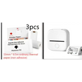 White portable mini label printer with sleek minimalist design and included regular non-adhesive thermal paper rolls