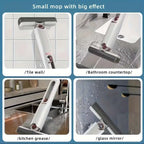 White and gray portable self-squeezing mini mop with absorbent cotton head for cleaning various surfaces