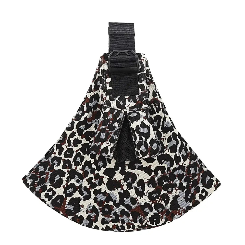 Portable one-shoulder strap big baby carrier in black and white leopard print fabric with black adjustable strap