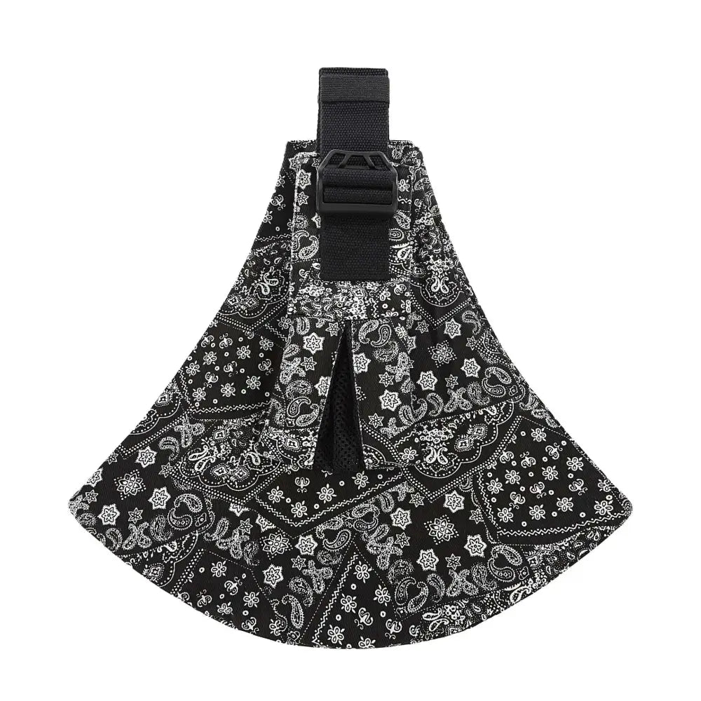 Black bandana-patterned portable one-shoulder strap big baby carrier with adjustable strap and mesh panel for ventilation