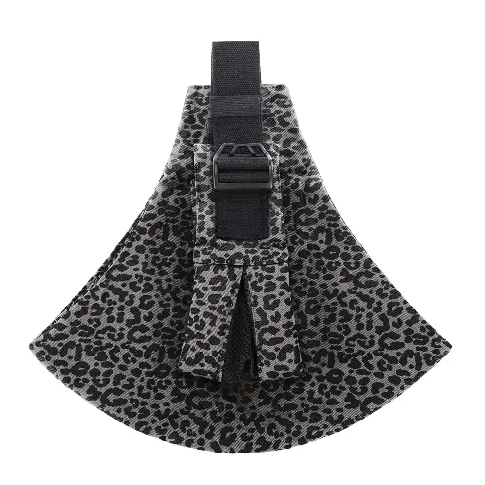 Black and gray leopard print fabric portable one-shoulder strap big baby carrier with adjustable black strap and buckle