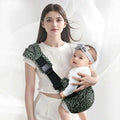 Portable one-shoulder strap big baby carrier in green and black leopard print with adjustable straps for convenience