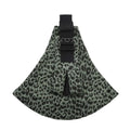 Portable one-shoulder strap big baby carrier in olive green and black leopard print fabric with adjustable black strap