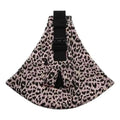 Portable one-shoulder strap big baby carrier in pink and black leopard print fabric with adjustable black strap