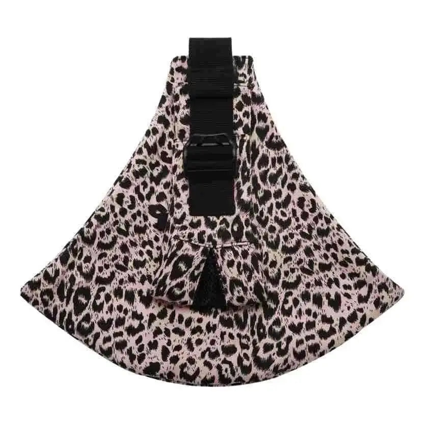 Portable one-shoulder strap big baby carrier in pink and black leopard print fabric with adjustable black strap