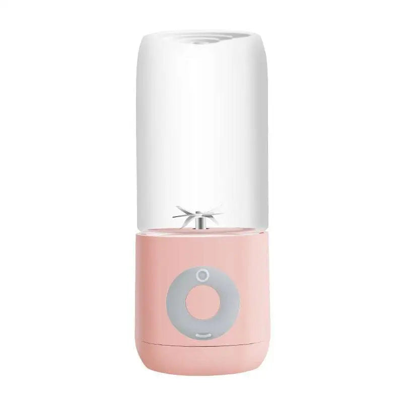 Pink portable usb automatic mini juicer with clear glass container and silver blade assembly for personal use