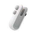 White and gray portable usb heat sealer with dual-button design and magnetic storage clip for ergonomic use