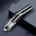 A sleek metallic silver portable wet dry car vacuum with a transparent dust collection chamber and black accents