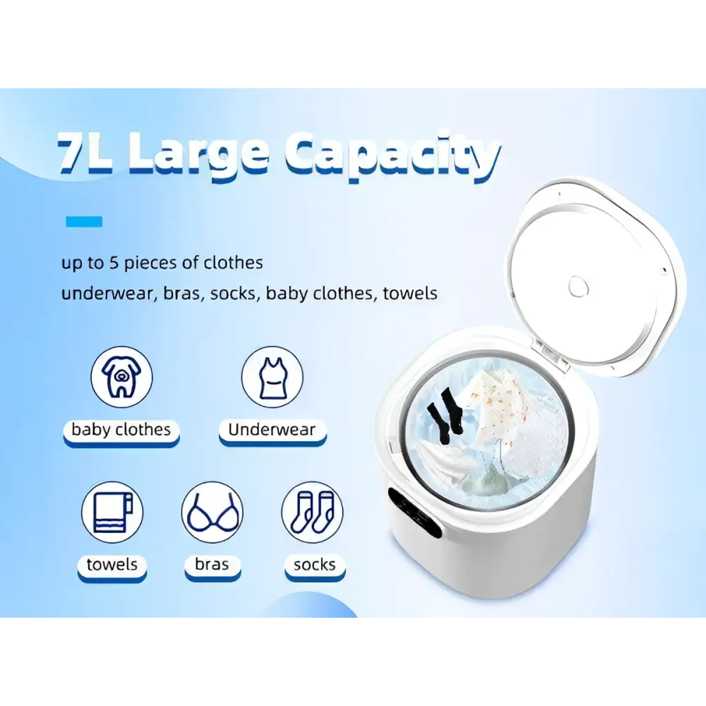 Portable white mini underwear washing machine with a cylindrical design and digital control panel for efficient mini underwear washing