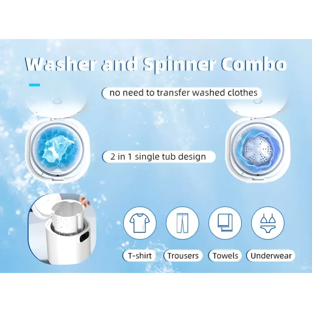 Portable white mini underwear washing machine with 2-in-1 single tub design for efficient mini underwear washing