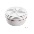 Portable white washing machine filter made of white plastic with red accent and star-shaped perforated top
