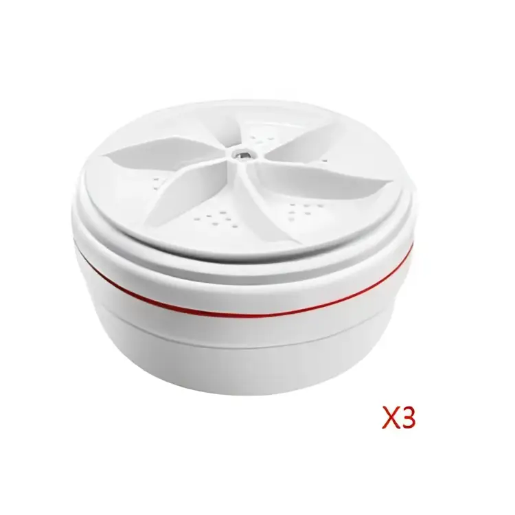 Portable white washing machine filter made of white plastic with red accent and star-shaped perforated top
