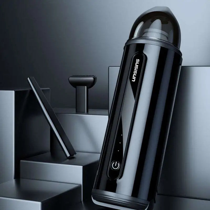 Black cylindrical unisins electric personal massager with glossy finish and transparent dome top for portable wireless car use x1pc original
