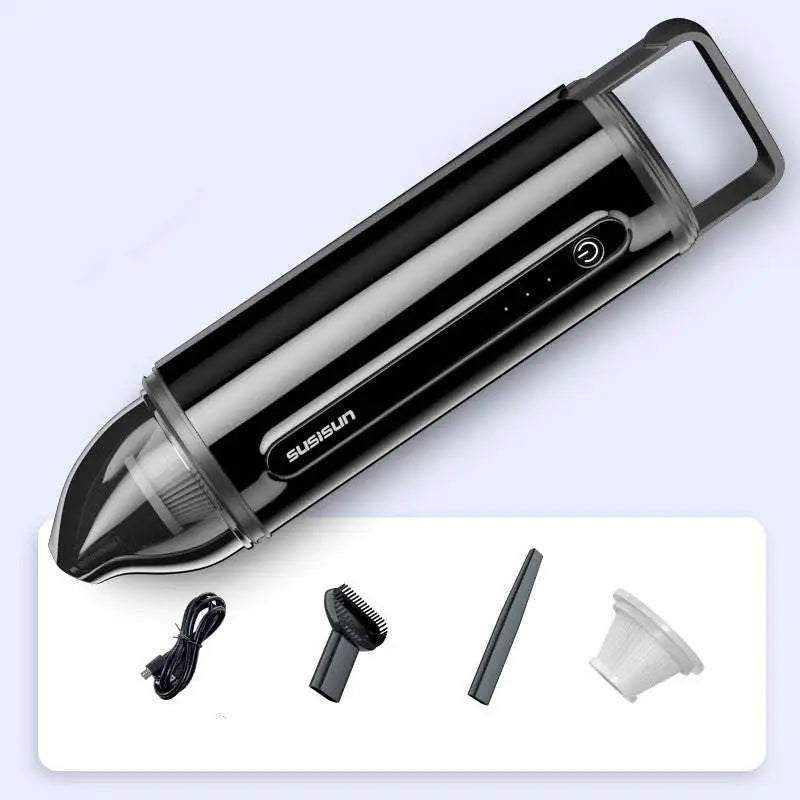 Black suisisun portable wireless car vacuum cleaner x1pc original with sleek cylindrical design and transparent dust chamber