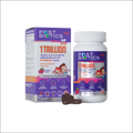 Purple and white postbiotic gummies box and bottle for kids with strawberry flavor supporting gut health and digestive health