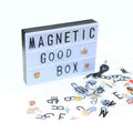 White magnetic premium led cinema lightbox displaying magnetic good box with black letter tiles and emoji stickers